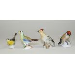 A Set of Four Various Miniature Bird Figures, Comprising One Karl Ens, Buff and Black Feathers