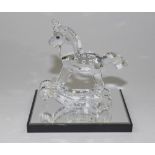 Swarovski Silver Crystal Rocking Horse, Made From Clear Crystal with Black and Blue Eyes,