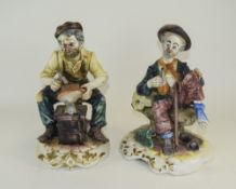 Two Modern Decorative Capodimonte Figures. Cobbler, 12 Inches In Height, and Tramp On A Bench, 11