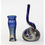 Two Various Art Glass Vases, one a French blue and green cased glass baluster vase, highlighted with