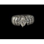 18ct White Gold Set Single Stone Diamond Marquise Cut Ring.