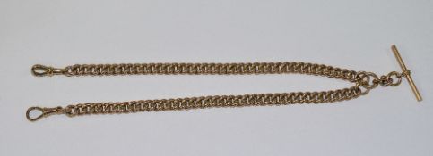 Antique 9ct Gold Double Albert Chain with T.