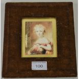 A Hand Painted on an Ivory Panel Small Child with Dog. 3.1/2 x 4.1/4 Inches.