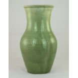 William Moorcroft Natural Pottery Lustre Vase with Green Monochrome Glaze and Showing The