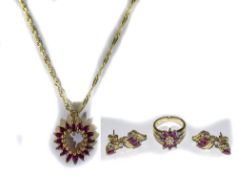 14ct Gold Ruby And Diamond Jewellery Set.