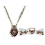 14ct Gold Ruby And Diamond Jewellery Set.