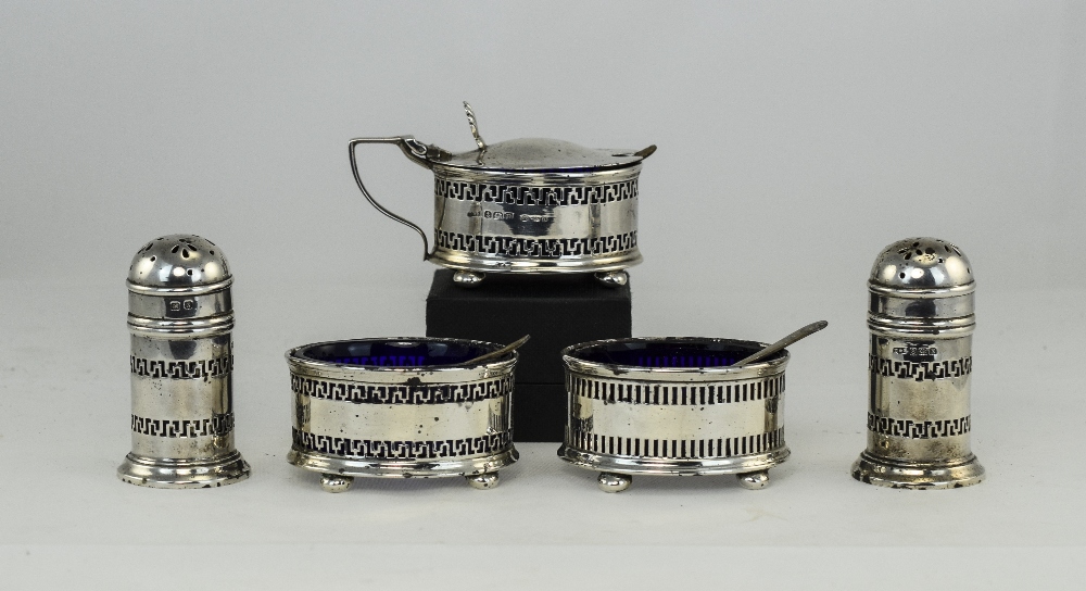 George V - Nice Quality 5 Piece Silver Cruet Set.