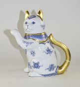 The Cat of Good Fortune Blue and White Ceramic Cat Figure / Teapot. By Jui Guoliang. 9.