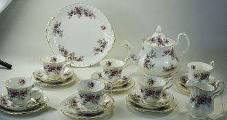 Royal Albert Bone China ( 37 ) Piece Tea Set ' Lavender Rose ' Pattern.