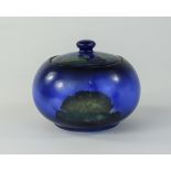 Moorcroft Small Round Lidded Jar, Moonlit Blue Design. c.1920's. 3 Inches High.