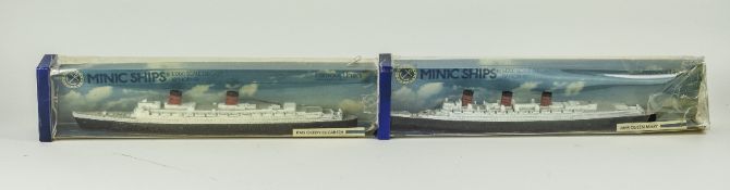 2 Hornby Minic Ships 1:1200 Scale Diecast RMS Queen Elizabeth And RMS Queen Mary In Original Boxes