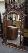 Large Mahogany Framed Over Mantle Mirror, Carved Acathus Scroll And Floral Decoration,
