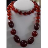 Cherry Amber Graduated Bead Necklace, Length 32 Inches, Gross Weight 102 Grams