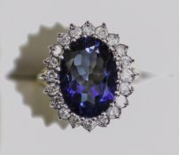 Ladies 9ct Gold Set Blueberry Sapphire and Diamond Cluster Ring.