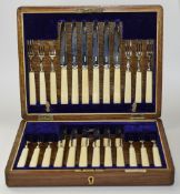 Boxed Set Of 24 Silver Plated Fruit Knives And Forks Of Plain Form With Ivory Handles,