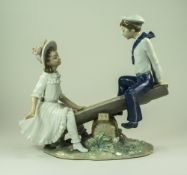 Lladro Figure ' Seesaw ' Model Num 1255. Issued 1974 - 1978. Status Retired. Height 9.5 Inches, 2