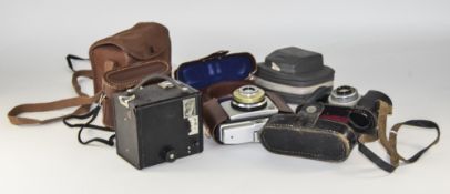 Collection Of 5 Cameras Comprising Kodak Brownie 44A With Case, Coronet Viscount With Leather Case,