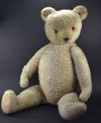 Early To Mid 20thC Straw Filled Teddy Bear, White Mohair, Jointed With Growler.