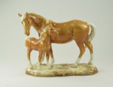 Beswick Horse Figure - Mare and Foal on Base. 2nd Version Palomino. Model Num 953.