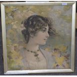 Framed Watercolour On Silk Depicting A Pre Raphaelite Maiden Amongst Leaves, 21.