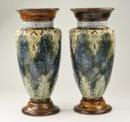 Doulton Lambeth Pair of Fine Stoneware Vases with Applied Art Nouveau Decoration to Bodies of Vases.