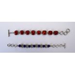 A Fine Quality Couple of Cabuchon Cut Red and Blue Stone Set Silver Bracelets, In The 1920's