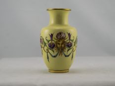 Mintons Late 19th Century Yellow Vase with Gold Borders, Decorated with Images of Bacchus, God of