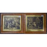 2 Maple Framed Engravings, Marriage A La Mode Plate II & Plate III, Hogarth, Engraved By Baron