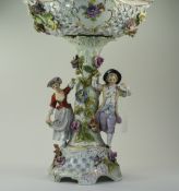 Dresden - Impressive and Hand Painted 19th Century Fine Quality Figural Pedestal Bowl / Centrepiece.