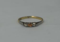 Ladies 18ct Gold and Platinum Set 3 Stone Diamond Ring. Marked 18ct and Plat.