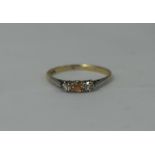 Ladies 18ct Gold and Platinum Set 3 Stone Diamond Ring. Marked 18ct and Plat.