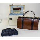 Garfields Of London Brown Leather Handbag Together With A Hand Beaded Clutch And A Cream Leather