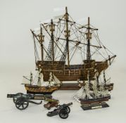 Collection Of Four Wooden Ships Comprising 3 Small, The Cutty Sark, HMS Victory,