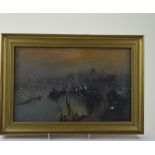 George Hyde Pownall (1876-1932) Oil On Panel, Upper Pool From Tower Bridge, Twilight, 6x9.