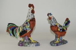 A Mid 20th Century Pair of Quality Hand Painted Ceramic Cockerel Figures. Tallest Figure 9 Inches