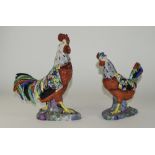 A Mid 20th Century Pair of Quality Hand Painted Ceramic Cockerel Figures. Tallest Figure 9 Inches