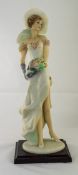 Modern Decorative Figure Of A Classical Lady. Raised on Square Wooden Plinth. Height 15.5 Inches.