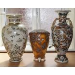 Three Large Oriental Vases. Tallest Vase 22 Inches In Height.