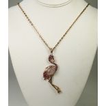 Rose Quartz and Pink Austrian Crystal Flamingo Brooch/Pendant, the body comprising a single,