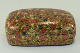 An Antique Floral Decorated Lidded Paper Mache Rectangle Shaped Box. Probably Russian. Height 2.75