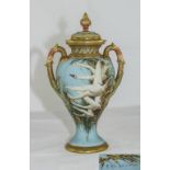 Royal Worcester Charles Baldwyn Hand Painted Twin Handle Lidded Vase ' Swans In Flight ' Signed