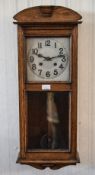 Early 20thC Golden Oak Cased Box Clock Circular Dial With Arabic Numerals,