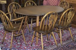 Ercol Drop Leaf Kitchen Table Together With 4 Standard Chairs And 2 Carvers