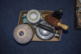 Mixed Box Of Collectables To Include a Cricket Ball, Watch Box, Oriental Vase, Kettle, Barker