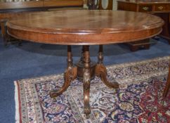 Victorian Mahogany Hall/Breakfast Table Circular Top Raised On Turned Quatrefoil Base,