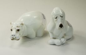 Two Coalport Animal Figures, White Glazed Hippo And Dog.