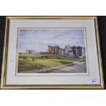 Framed Bob Willington Print Depicting The Old Course St Andrews. Pencil Signed to the Margin.