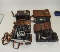 Collection Of 5 Folding Cameras Comprising Kodak Junior II In Leather Case With Instructions,