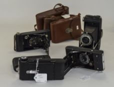 Collection Of 6 Folding Cameras Comprising Kodak Six-20 Brownie In Leather Case,