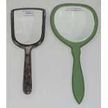 2 Ladies Art Deco Dressing Table Hand Mirrors One White Metal Marked WMF, Engine Turned Back,